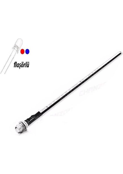 12V LED Kırmızı Mavi Flaşörlü Şase Tip Mercekli Kablolu 1 Adet- 20 cm