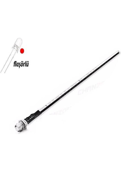 12V LED Kırmızı Flaşörlü Şase Tip Mercekli Kablolu 1 Adet- 20 cm