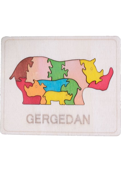 Ahşap Gergedan Figürlü Puzzle