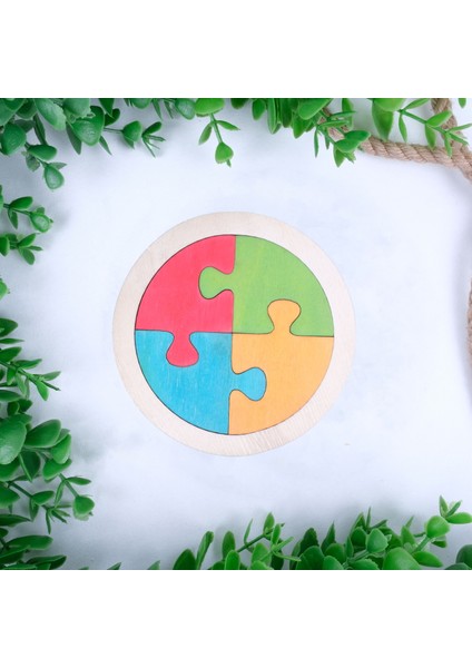 Ahşap Daire Figürlü 4 Parçalı Puzzle