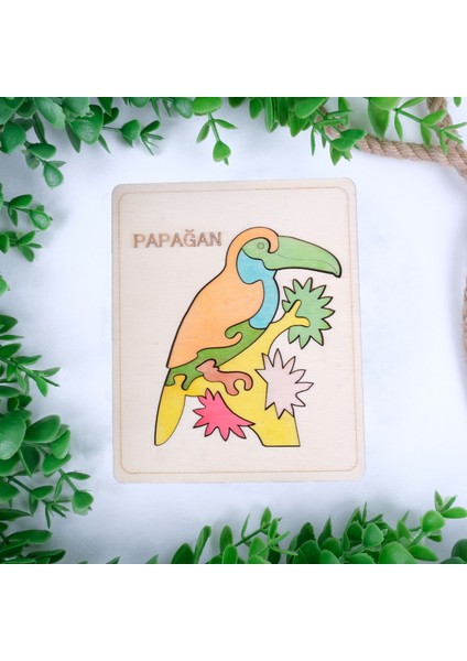 Ahşap Papağan Figürlü Puzzle