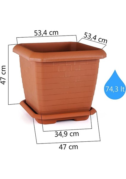 HK05 Hisar Kare Saksı No:5 Tabaklı 53,4 Cm, 74,3 Litre Antrasit
