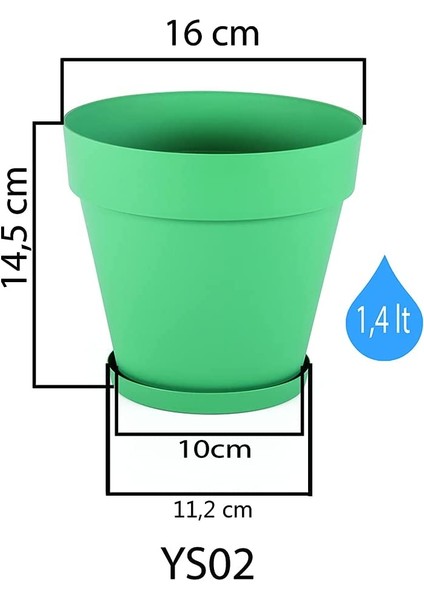 YS02 Yalı Saksı Drenaj Aparatlı Tabaklı Dekoratif Saksı 16CM, 1,7 Litre Antrasit