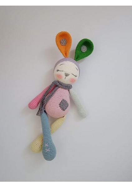 Rengarenk Uykucu Tavşan Uyku Arkadaşı Amigurumi Organik Oyuncak