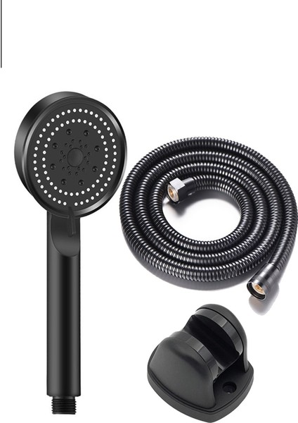 Turbo 5 Fonksiyonlu Spray Modlu Siyah Duş Seti 1,5m Örgülü Duş Hortumu ve Askı
