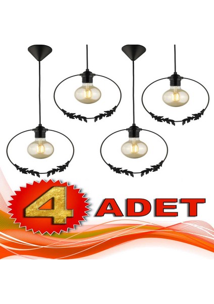 4 Adet Haliç Tekli Avize Siyah