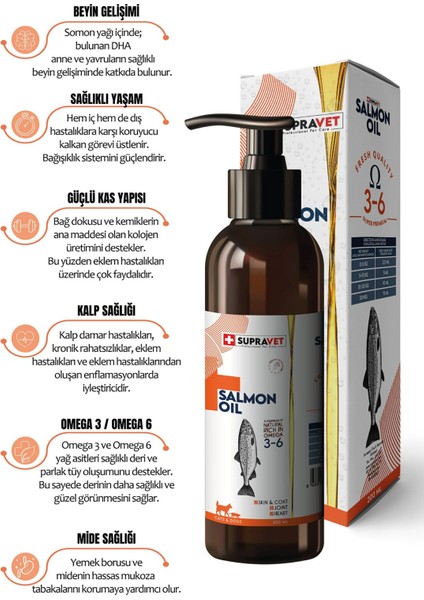 Supravet Salmon Oil Cats And Dogs 200 ml Doğal Kedi Köpek Norveç Somon Yağı