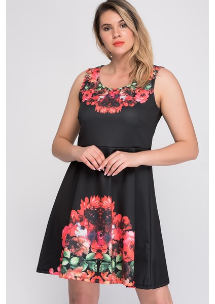 Kadın Kemik Çiçek Desenli Elbise 65N13873