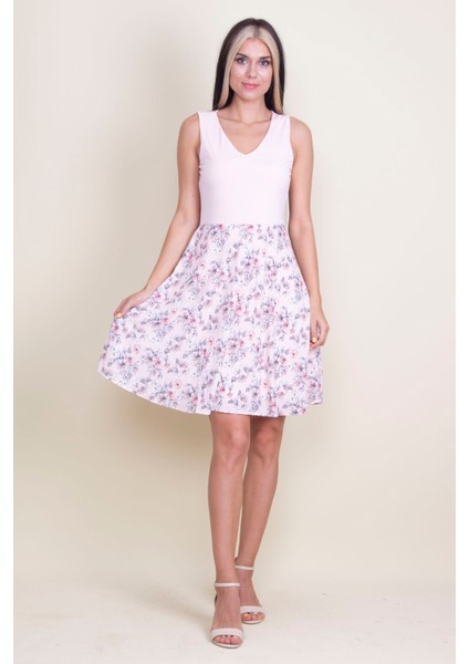 Etek Kısmı Desenli V Yakalı Astarlı Elbise fiyatları