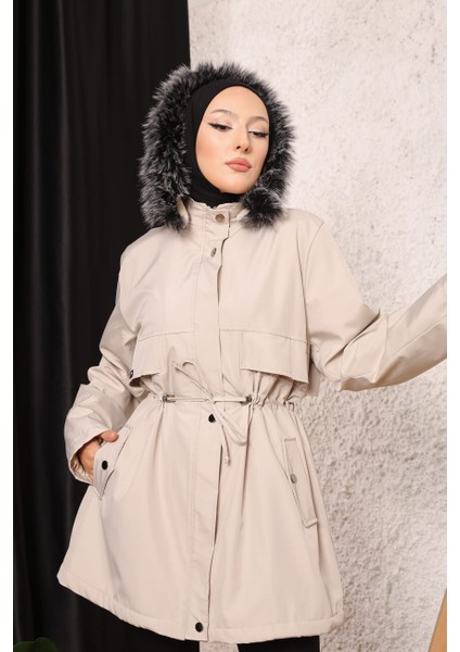 Açık Bej Içi Kürklü ve Su Geçirmez Kadın Kışlık Mont & Kaban fiyatları