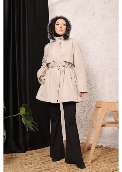 Açık Bej Içi Kürklü ve Su Geçirmez Kadın Kışlık Mont & Kaban fırsatları