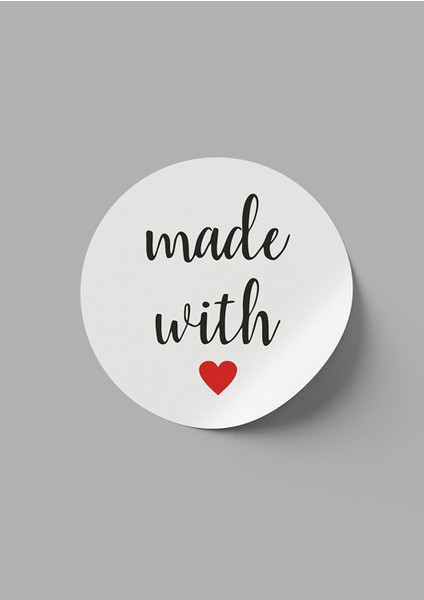Kuşe Sticker Paketleme & Kargo Etiketi (4X4CM) 70 Adet - Made With Love Beyaz