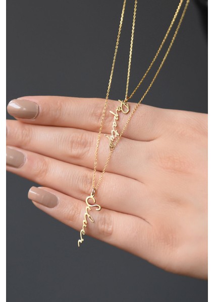 925 Ayar Gümüş Gold Kaplama Asansörlü Iki Isim Kolye fiyatları