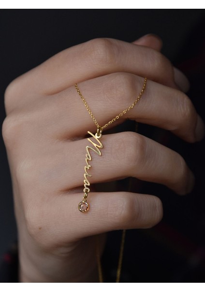 925 Ayar Gümüş Gold Kaplama Sitrin Taşlı Isimli Kolye fiyatları