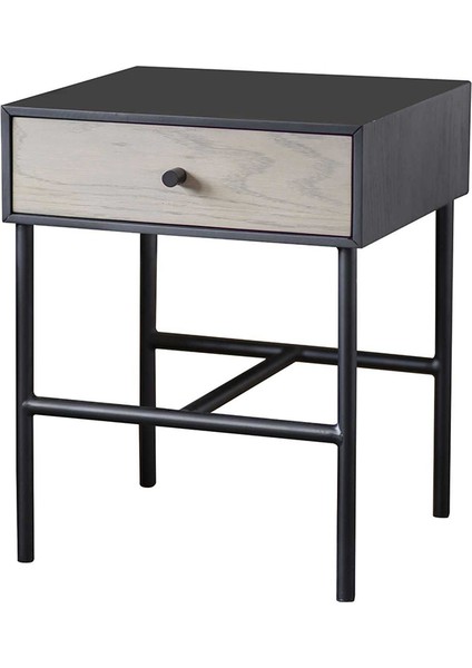 Tia Siyah Metal&ahşap Yan Sehpa - Açık Kahve