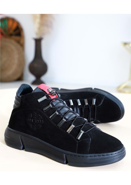 1348 Anatomik Tabanlı Deri Fermuarlı Erkek Spor Bot - NKT01348-SIYAH Nubuk-42 fiyatları