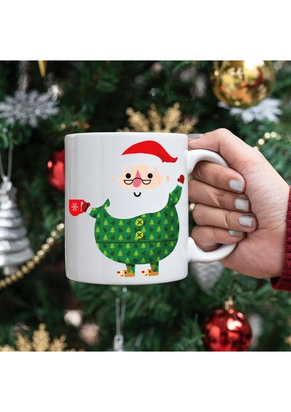 Pijamalı Noel Baba Baskılı Kupa Bardak Yılbaşı Hediyesi