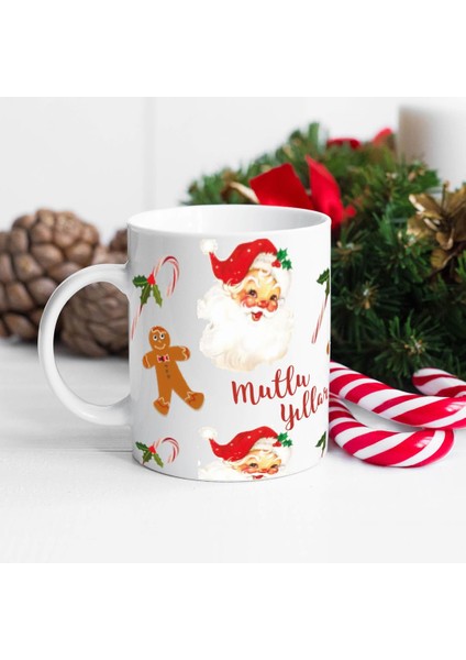 Retro Noel Baba Baskılı Kupa Bardak Yılbaşı Hediyesi