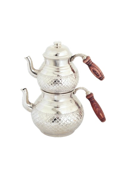 Bakir Görünümlü Aliminyum Çaydanlık Desenli Model Yerli Şekerlik Hediyeli