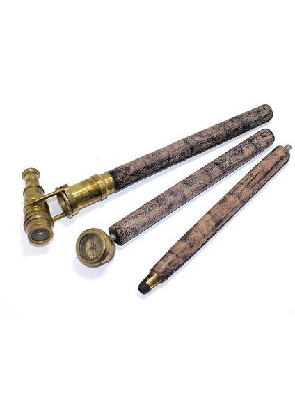 Deri Işlemeli Pirinç Dürbün Pusula Baston Modeli fiyatları