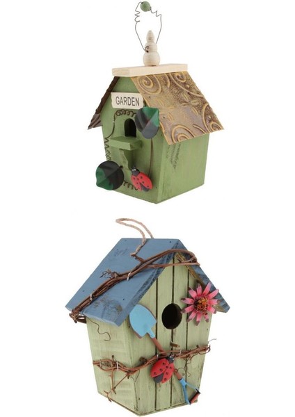 2 x Rustik Ülke Tarzı Ahşap Dekoratif Kuş Evi Asılı Kuş Evi (Yurt Dışından)
