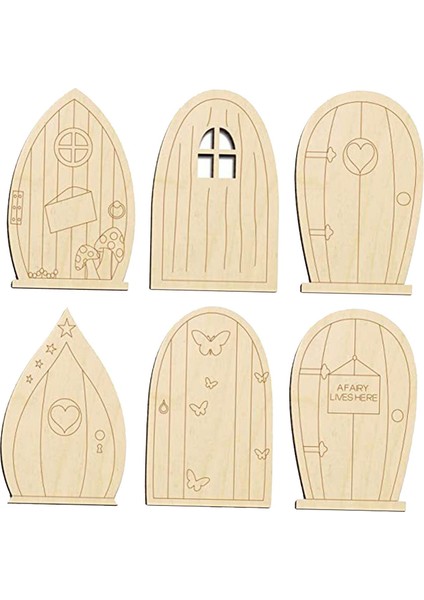 6 Ahşap Peri Bahçe Kapıları Diy Kiti Dekor Ev Kapalı Ağaç Süslemesi (Yurt Dışından)