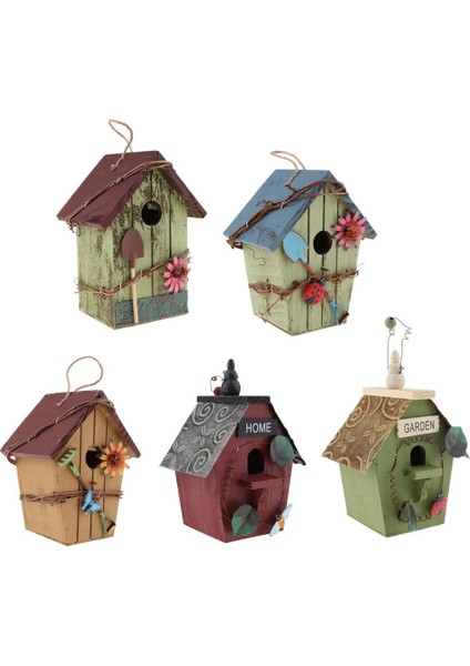 5 Adet Ülke Kır Evleri Ahşap Kuş Ev Asılı Kuş Evi Kınamak Bahçe Dekoru Tarif Edildiği Gibi (Yurt Dışından)
