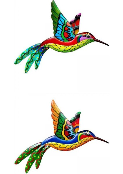 Kapalı Açık Bahçe Için 2x Sinek Kuşu Renkli Heykel Duvar Dekoru (Yurt Dışından)