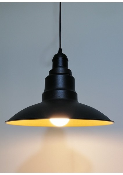 1retro,rustik,modern Siyah Içi Gold Mutfak,oda,cafe Için Tekli Metal Sarkıt Avize Çap: 30CM