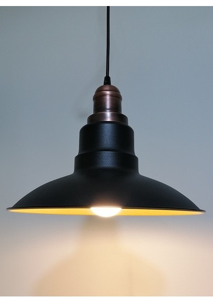 Retro,rustik,modern Bakır Duylu Siyah Içi Gold Mutfak,oda,cafe Metal Sarkıt Avize ÇAP:30CM