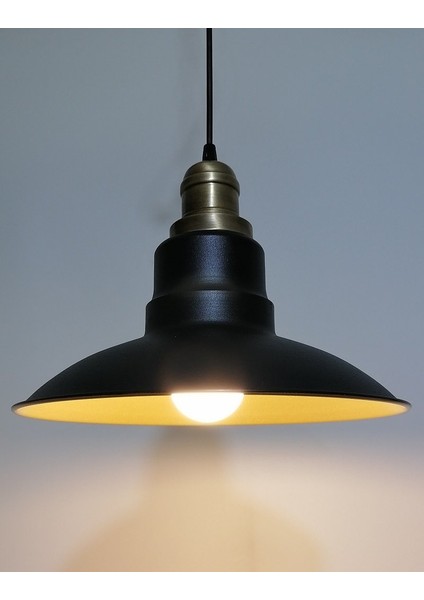 Retro,reskitme Duylu Siyah Içi Gold Mutfak,oda,cafe Metal Sarkıt Avize ÇAP:30CM