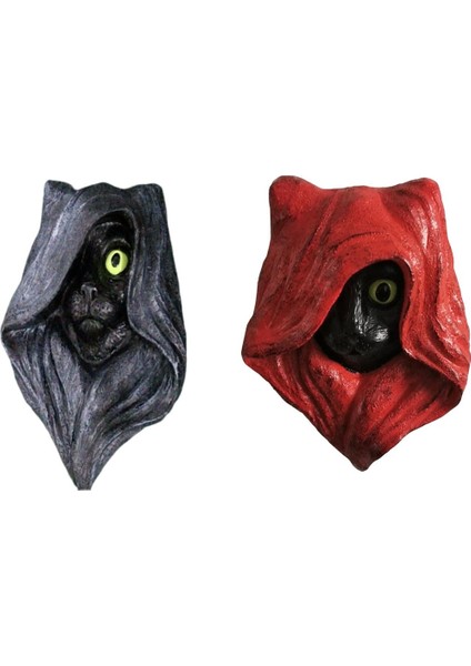 2 Gizemli Şapka Cat Figurine Heykeli Çim Gri Kırmızı Için Yaratıcı (Yurt Dışından)