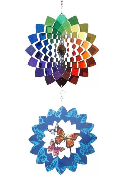 2x Paslanmaz Çelik 3D Rüzgar Spinner Içaçık Bahçe Balkon Süsleri (Yurt Dışından)