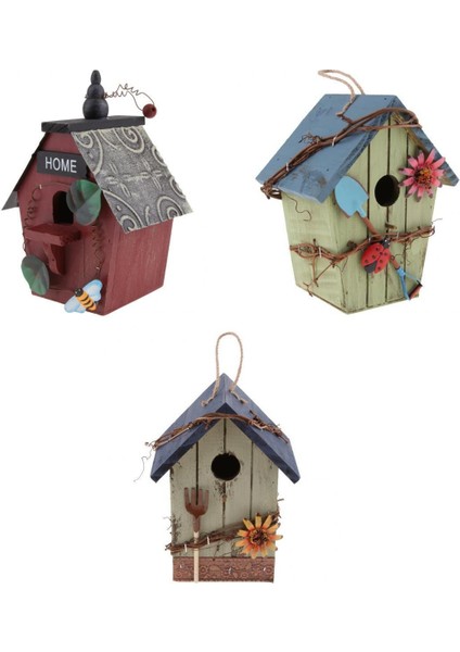 3pc El Yapımı Dekoratif Kuş Evi Asılı Ev Kuş Besleyicisi Tarif Edildiği Gibi Asılı Halatla+Tarif Edildiği Gibi (Yurt Dışından)