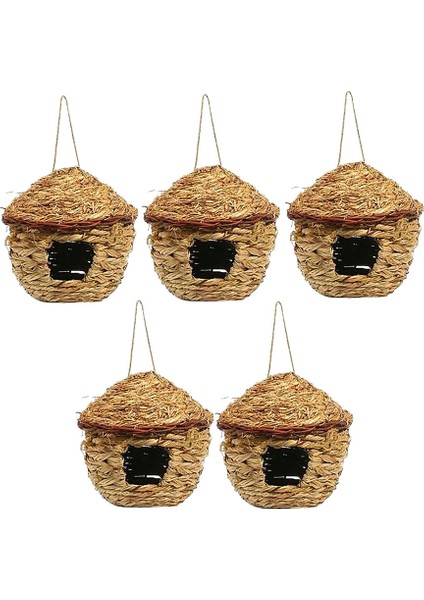 5 El Dokumalı Saman Kuşları Yuva Ağacı Asılı Kuş Evi Açık Manzara 5.5*3.5 (Yurt Dışından)