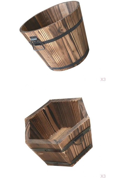 6 Ahşap Kova Etli Namlu Saksı Yuvarlak ve Altıgen Üst Bahçe Dekor (Yurt Dışından)