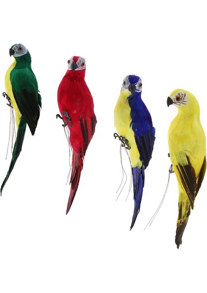 4x Doğa Parrot Masaüstü Süs Yapay Tüylü Kuşlar 35CM Yeşil+Kırmızı+Mavi+Sarı (Yurt Dışından)