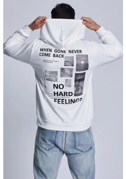 Erkek Beyaz Do It Well Baskılı Kapüşonlu Oversize Sweatshirt