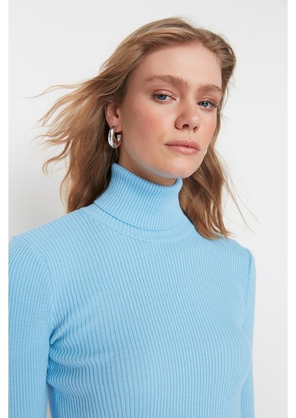 Balıkçı Yaka Triko Kazak Gök Mavisi