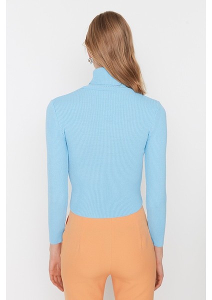 Balıkçı Yaka Triko Kazak Gök Mavisi modelleri