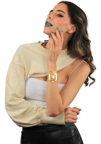 Kadın Mat Altın Kaplama Ayarlanabilir Geniş Band Baykuş Figürlü Bileklik modelleri