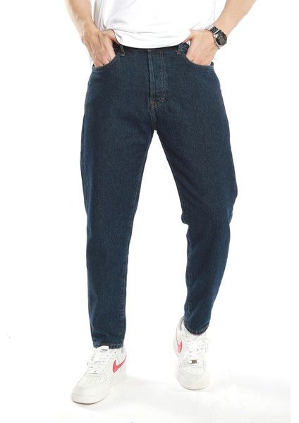 The Trend Man Düz Koyu Lacivert Boyfriend Jeans Pantolon