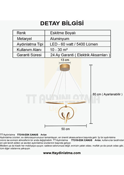 TT Aydınlatma TT319-ESK Tt Aydınlatma Canus Modeli Eskitme Boyalı LED Avize