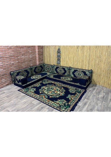 Şark Köşesi Minderi 120x180cm Kilim Takımı Konsept Lacivert 11 Parça