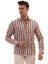 Beyaz Üzerine Kırmızı Siyah Ekose Kareli Slim Fit Uzun Kol Erkek Gömlek 1