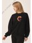 Yazı Baskılı Siyah Kadın Sweatshirt 3