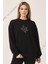 Çiçek Baskılı Siyah Kadın Sweatshirt 1