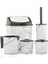 Banyo Seti Çöp Kovası Tuvalet Fırçası Maşrapa Sabunluk Diş Fırçalık 5'li 5 Parça Beyaz Mermer Desen 1