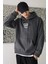 Erkek Taş Gri Candor Yazılı Oversize Kapüşonlu Sweatshirt 3