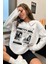 Beyaz Pretty Girl Baskılı Bisiklet Yaka Oversize Sweatshirt 1